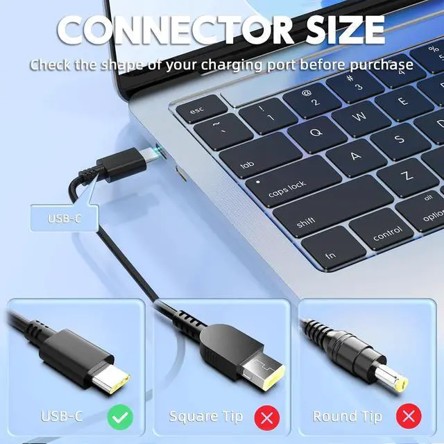 Alt view image 2 of 6 - 45W Type USB C Charger Compatible with Acer Chromebook N16Q10, N16Q12, N17Q5, N17Q8, N17Q9, N17Q10, N18Q1, N18Q2, N18Q3, N18Q5, N15Q13, A18-045N1A, A16-045N1A Type C Laptop Power Supply Cord