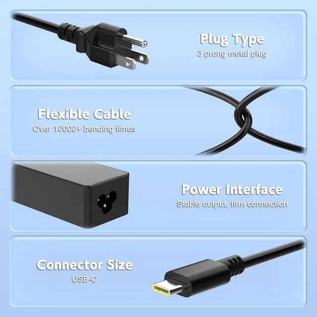 Alt view image 3 of 6 - 45W Type USB C Charger Compatible with Acer Chromebook N16Q10, N16Q12, N17Q5, N17Q8, N17Q9, N17Q10, N18Q1, N18Q2, N18Q3, N18Q5, N15Q13, A18-045N1A, A16-045N1A Type C Laptop Power Supply Cord