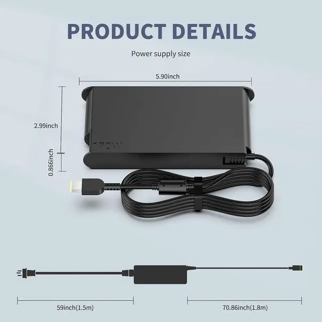 Alt view image 5 of 6 - 170W AC Laptop Charger Compatible with Lenovo ThinkPad | P1 P50 P51 P52 P53 P70 P71 P73 P15 P17 P15v P15g, T15g T15p W540 W541 T540P, PA-1171-71, Power Adapter Supply