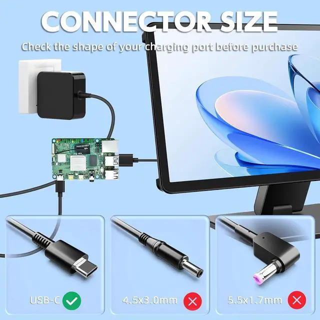 Alt view image 2 of 6 - 27W USB-C Power Supply for Raspberry Pi 5-5.1V/9V/12V/15V PD Fast Charger for Pi 5 4GB/8GB Development Board