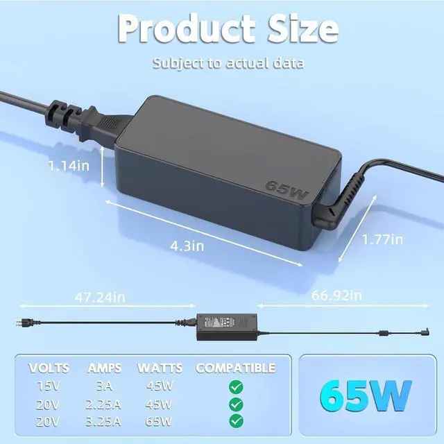 Alt view image 5 of 5 - 65W USB C Charger Compatible with LG Gram Laptop 14" 15" 16" 17" Series 14Z90N 14Z90R 14T90R 14T90P 14Z90P 15Z90N 15Z995 15Z90R 15Z95N 15Z95P 15Z90Q 16Z90P 17Z90N 17Z90P Power Supply Cord