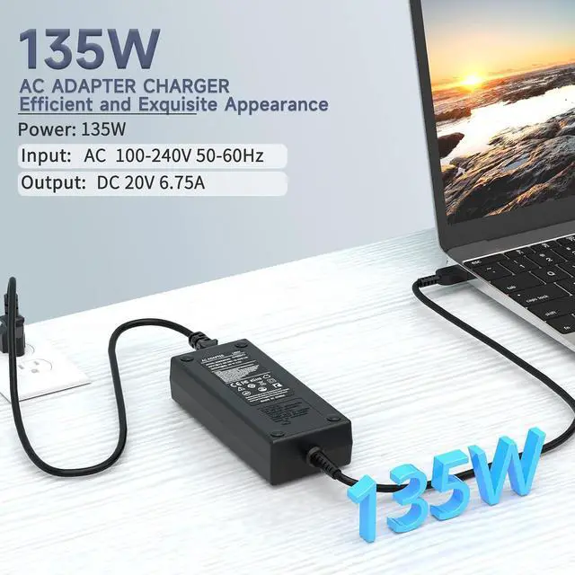 Alt view image 2 of 6 - 135W Laptop Charger Compatible with Lenovo ADL135NDC3A ADL135NLC3A ADL135NDC2A ADL135NLC2A ADL135SCC3A ADL135NCC3A 4X20E50558 4X20E50564 4X20E50569 45N0362 45N0361 AC Adapter Power Supply Cord