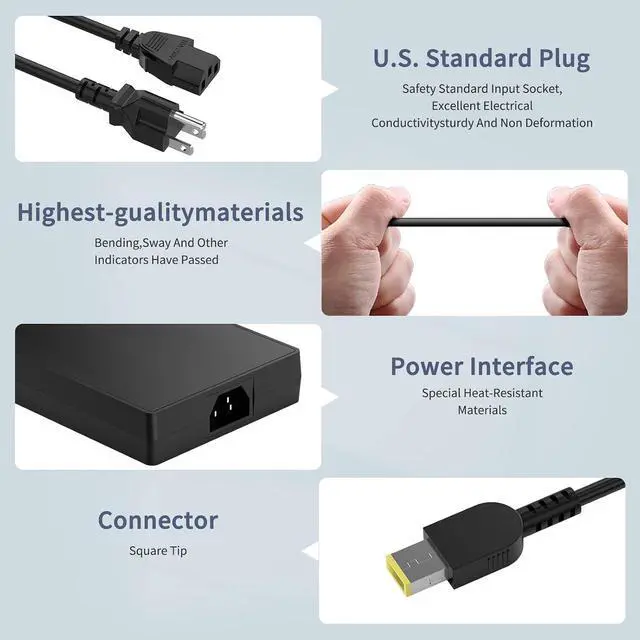 Alt view image 3 of 6 - 230W AC Adapter Charger Compatible with Lenovo Legion 5 7 5P C7 S7 Y530 Y540 Y545 Y700 Y720 Y730 Y740 R720 Y900 Y910 Y7000; 4X20E75111 GX20L29347 ADL230NLC3A ADL230NDC3A Power Adapter Supply