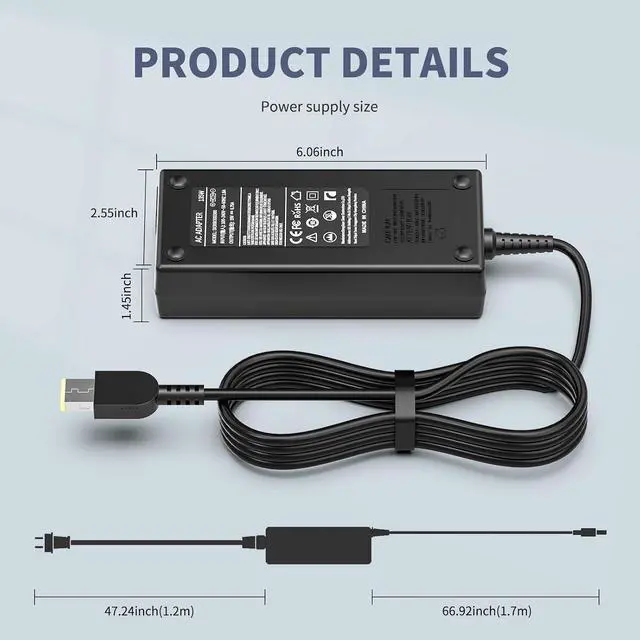 Alt view image 5 of 6 - 135W Laptop Charger Compatible with Lenovo ADL135NDC3A ADL135NLC3A ADL135NDC2A ADL135NLC2A ADL135SCC3A ADL135NCC3A 4X20E50558 4X20E50564 4X20E50569 45N0362 45N0361 AC Adapter Power Supply Cord