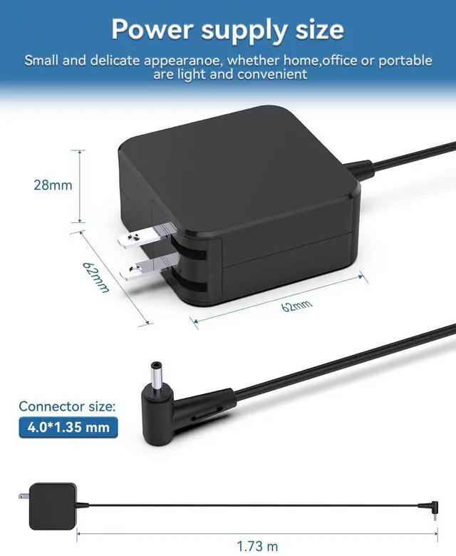 Alt view image 5 of 7 - 45W & 240W Dual Laptop Charger Bundle, 4.0×1.35mm for Asus Vivobook + 7.4×5.0mm for Dell G Series Gaming Laptops