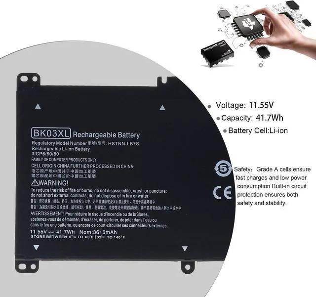 Alt view image 2 of 6 - BK03XL Battery for HP Pavilion X360 14-BA 14M-BA Series | 11.55V 41.7Wh Li-ion Battery, Safety Certified, Over 500 Cycles, Fast Charging, Stable Performance