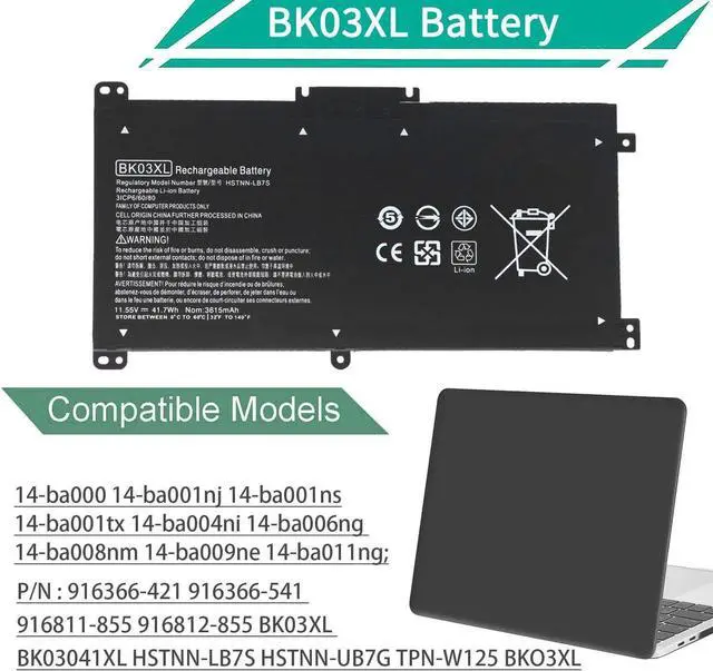 Alt view image 3 of 6 - BK03XL Battery for HP Pavilion X360 14-BA 14M-BA Series | 11.55V 41.7Wh Li-ion Battery, Safety Certified, Over 500 Cycles, Fast Charging, Stable Performance