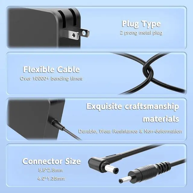 Alt view image 5 of 7 - 65W & 75W Asus Power Adapter Bundle, Dual Tip Laptop Charger + 19V Monitor Supply, 5.5×2.5mm Compatible with Asus Notebook & Display
