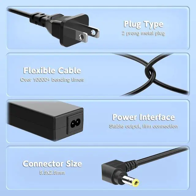 Alt view image 6 of 7 - 65W & 75W Asus Power Adapter Bundle, Dual Tip Laptop Charger + 19V Monitor Supply, 5.5×2.5mm Compatible with Asus Notebook & Display