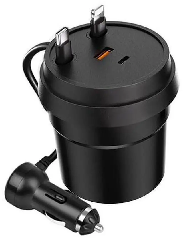 Main image of 4-in-1 Retractable Car Charger USB-C Cup-Style Fast-Charging Adapter Compatible with iPhone 17/16/15/14/13/12 Pro Max,Pixel | Essential Travel Gift for Men and Women