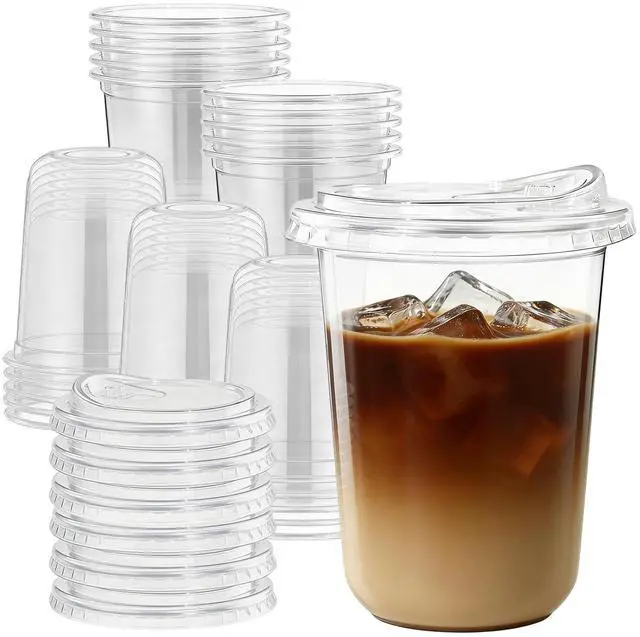 Main image of 25 Pack-16 oz Clear Plastic Cups with Lids Food Grade Disposable Iced Coffee Cups for Smoothies, Milkshake, Parties