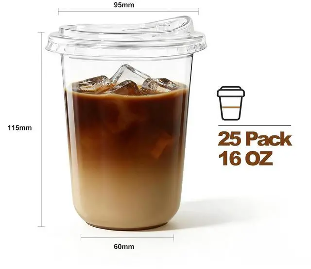 Alt view image 2 of 7 - 25 Pack-16 oz Clear Plastic Cups with Lids Food Grade Disposable Iced Coffee Cups for Smoothies, Milkshake, Parties