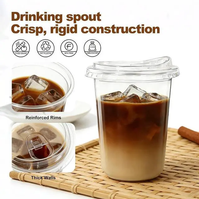 Alt view image 4 of 7 - 25 Pack-16 oz Clear Plastic Cups with Lids Food Grade Disposable Iced Coffee Cups for Smoothies, Milkshake, Parties