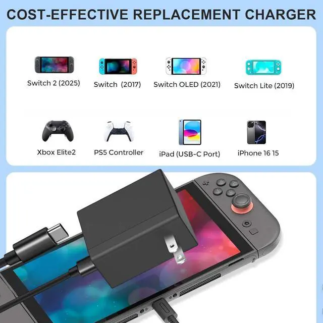 Alt view image 7 of 7 - 2-Pack Switch 2 Charger - AC Adapter for Nintendo 2 /Nintendo1, 6FT Charging Cable, Compatible with Switch/OLED/Lite