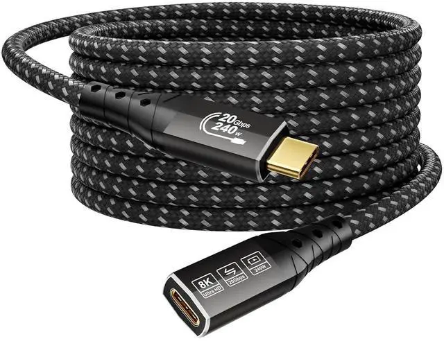 Main image of ZIKNYDO USB C Extension Cord 16FT, (USB 3.2 20Gbps Type C Extender, PD 3.1 240W 48V/5A), Video 8K@30Hz, 4K@144Hz/ 60Hz USBC Extension Cable for PSVR2, iPhone 16/15, iPad, MacBook, Dell XPS, Switch