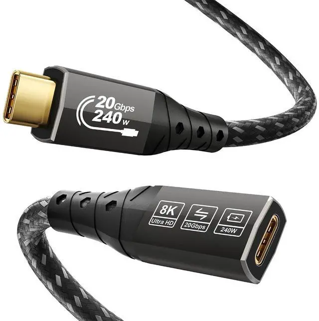 Main image of ZIKNYDO 8K USB C Extension 6.6FT (USB C Extender 20Gbps Data Transfer, Charging 240W) Video 4K@144Hz/ 60Hz USB 3.2 Type C Extension Cable for Thunderbolt 4, PSVR2, iPhone16, MacBook, Dell XPS, Switch