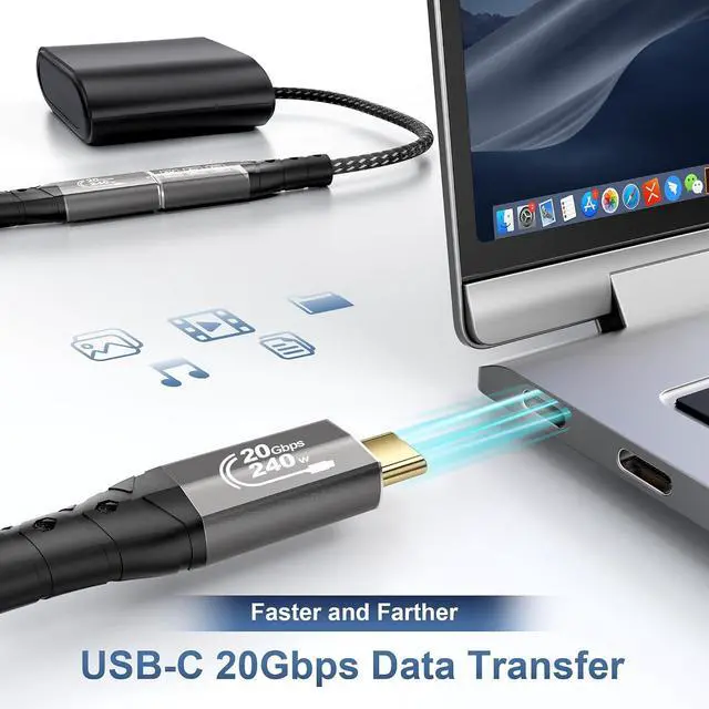 Alt view image 3 of 7 - ZIKNYDO USB C Extension Cord 16FT, (USB 3.2 20Gbps Type C Extender, PD 3.1 240W 48V/5A), Video 8K@30Hz, 4K@144Hz/ 60Hz USBC Extension Cable for PSVR2, iPhone 16/15, iPad, MacBook, Dell XPS, Switch
