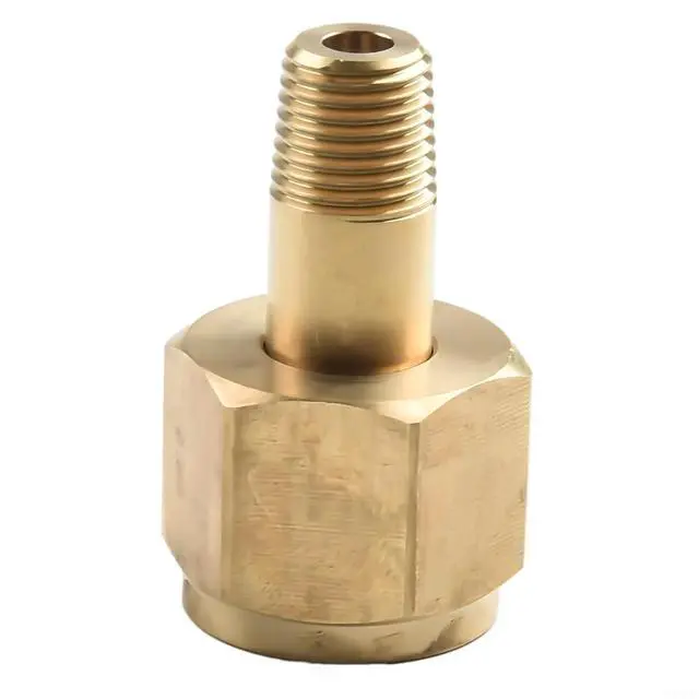 Alt view image 2 of 5 - CGA-320 Carbon Dioxide Regulator Inlet Nut & 2" Nipple with Washer, Brass Gas Cylinder Connector for Tank, 1/4" NPT Male x 0.830-14 RH Female, Gold