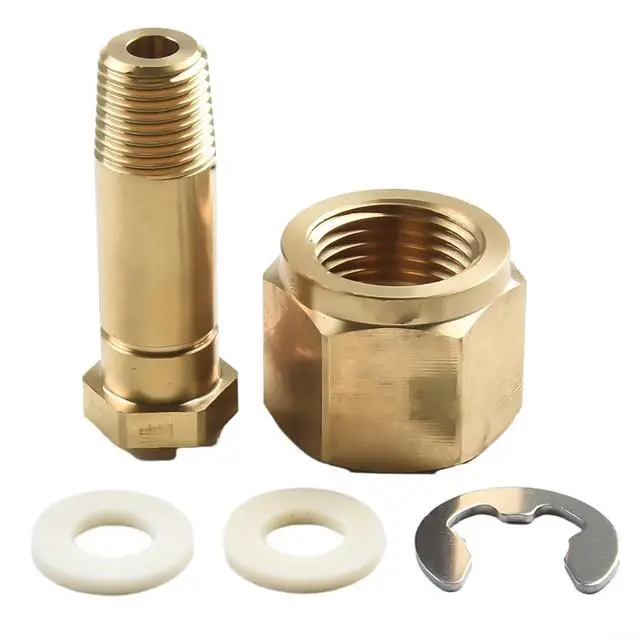 Alt view image 3 of 5 - CGA-320 Carbon Dioxide Regulator Inlet Nut & 2" Nipple with Washer, Brass Gas Cylinder Connector for Tank, 1/4" NPT Male x 0.830-14 RH Female, Gold