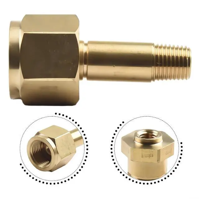 Alt view image 4 of 5 - CGA-320 Carbon Dioxide Regulator Inlet Nut & 2" Nipple with Washer, Brass Gas Cylinder Connector for Tank, 1/4" NPT Male x 0.830-14 RH Female, Gold