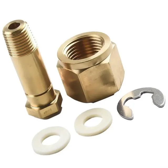 Alt view image 5 of 5 - CGA-320 Carbon Dioxide Regulator Inlet Nut & 2" Nipple with Washer, Brass Gas Cylinder Connector for Tank, 1/4" NPT Male x 0.830-14 RH Female, Gold