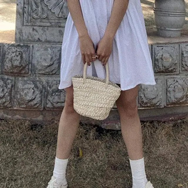 Alt view image 4 of 7 - Summer Handmade Small Woven Bag Corn Husk Handbag Basket Straw Rattan Bag Parent-Child Children Straw Rattan Purse