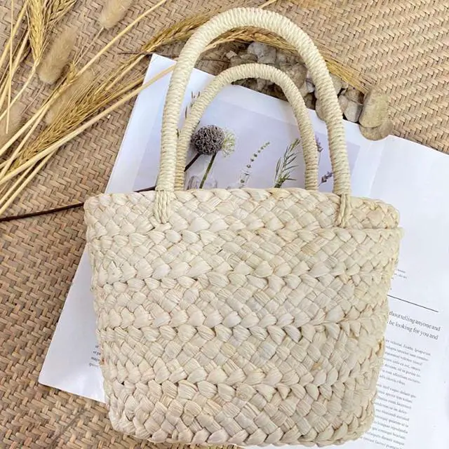Alt view image 3 of 7 - Summer Handmade Small Woven Bag Corn Husk Handbag Basket Straw Rattan Bag Parent-Child Children Straw Rattan Purse