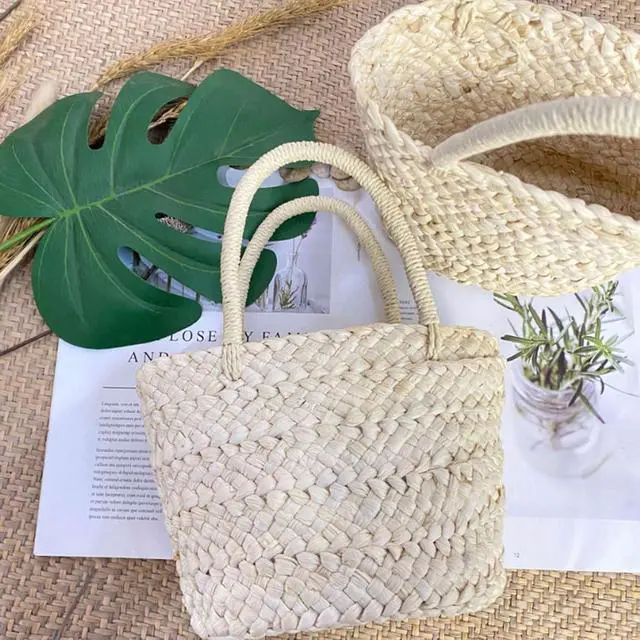 Alt view image 5 of 7 - Summer Handmade Small Woven Bag Corn Husk Handbag Basket Straw Rattan Bag Parent-Child Children Straw Rattan Purse