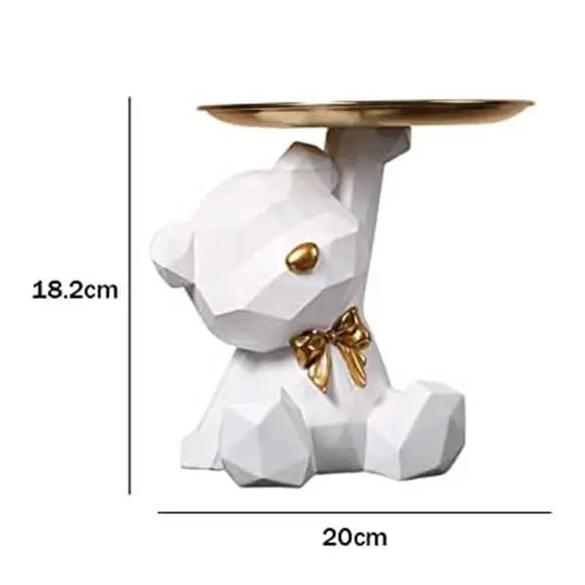Alt view image 6 of 6 - Storage Tray Statue Key Holder Figurine, Jewelry Earrings Lipsticks Tray, Bear Statues with Dish, Sculptures Key Bowl About 20 X 18cm -D