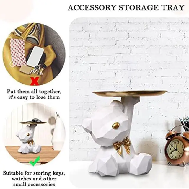Alt view image 5 of 6 - Storage Tray Statue Key Holder Figurine, Jewelry Earrings Lipsticks Tray, Bear Statues with Dish, Sculptures Key Bowl About 20 X 18cm -D