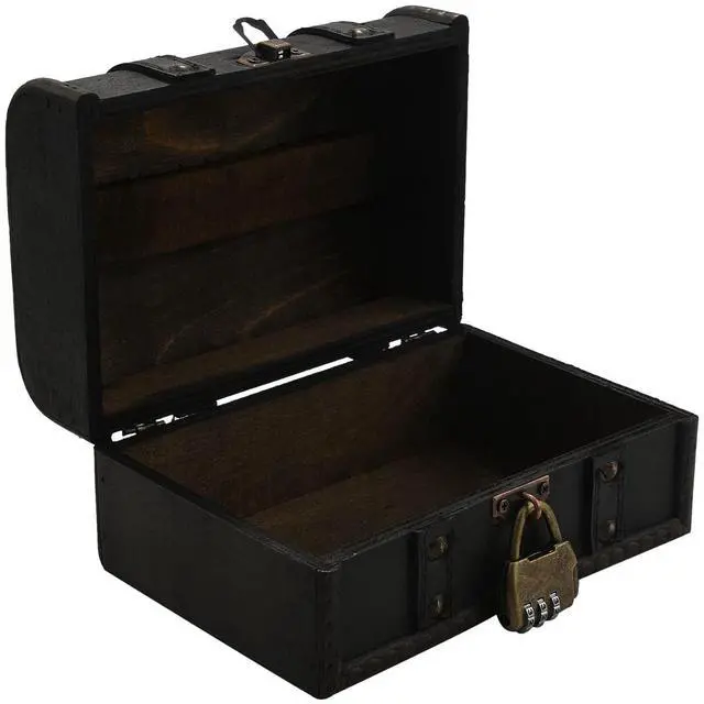 Main image of Retro Treasure Chest Vintage Wooden Storage Box Antique Style Jewelry Organizer for Wardrobe Jewerly Box Trinket Box Password