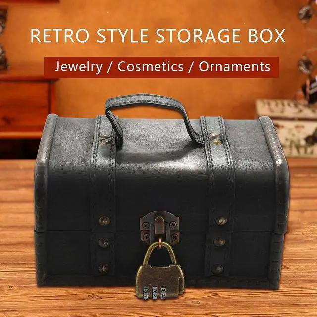 Alt view image 3 of 7 - Retro Treasure Chest Vintage Wooden Storage Box Antique Style Jewelry Organizer for Wardrobe Jewerly Box Trinket Box Password