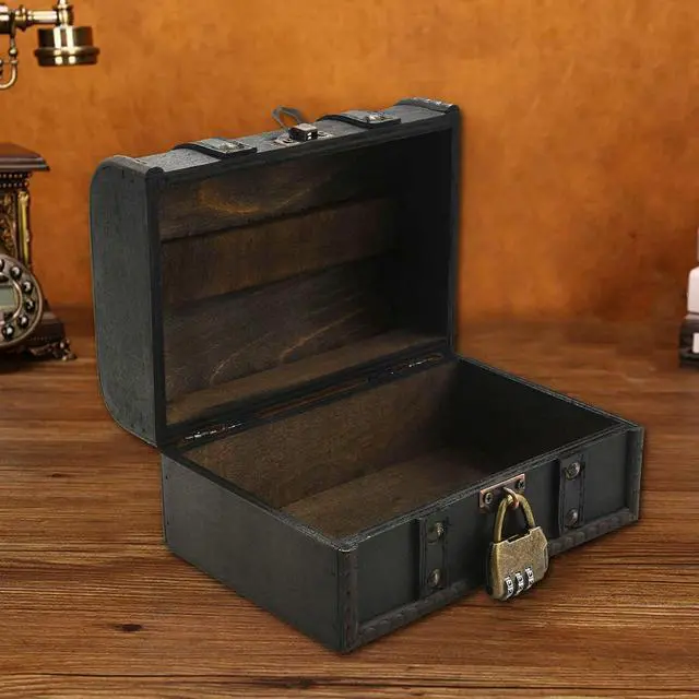 Alt view image 4 of 7 - Retro Treasure Chest Vintage Wooden Storage Box Antique Style Jewelry Organizer for Wardrobe Jewerly Box Trinket Box Password