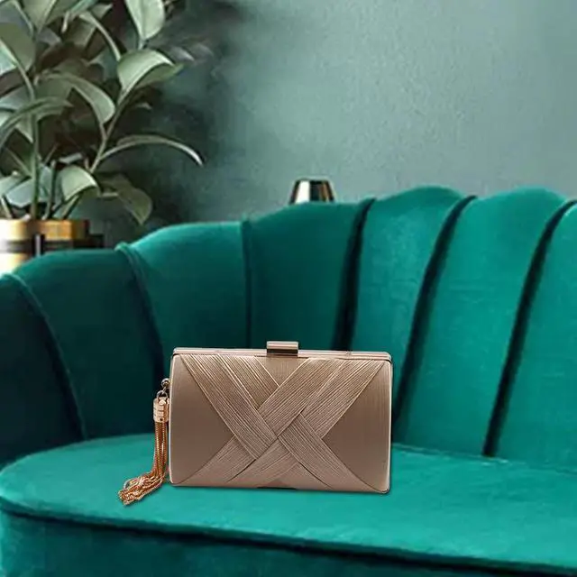 Alt view image 7 of 7 - Tassel Fashion Ladies Clutch Bag Shoulder Handbags Female Party Wedding Evening Bag For Phone Purse Gold