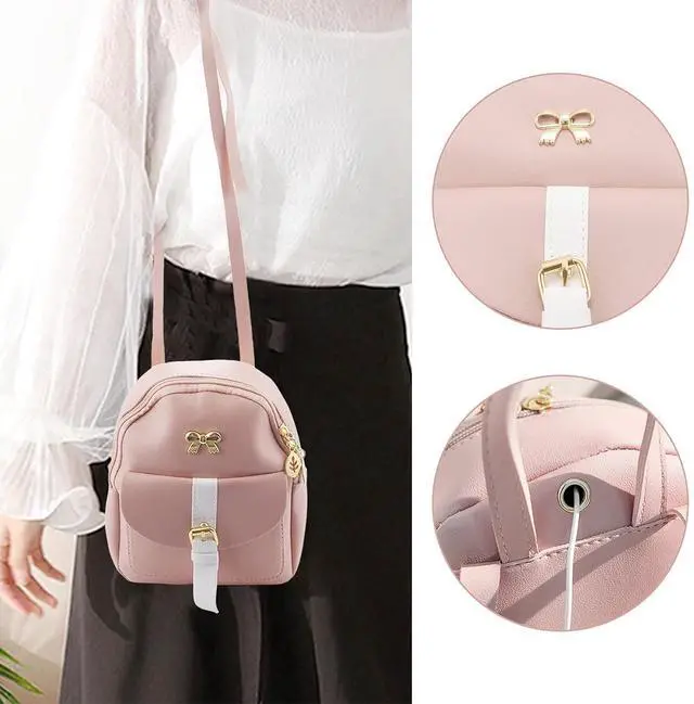 Alt view image 2 of 7 - Mini Backpack Small Diagonal Bag Leather Backpack Cute Bow Backpack Ladies Wallet