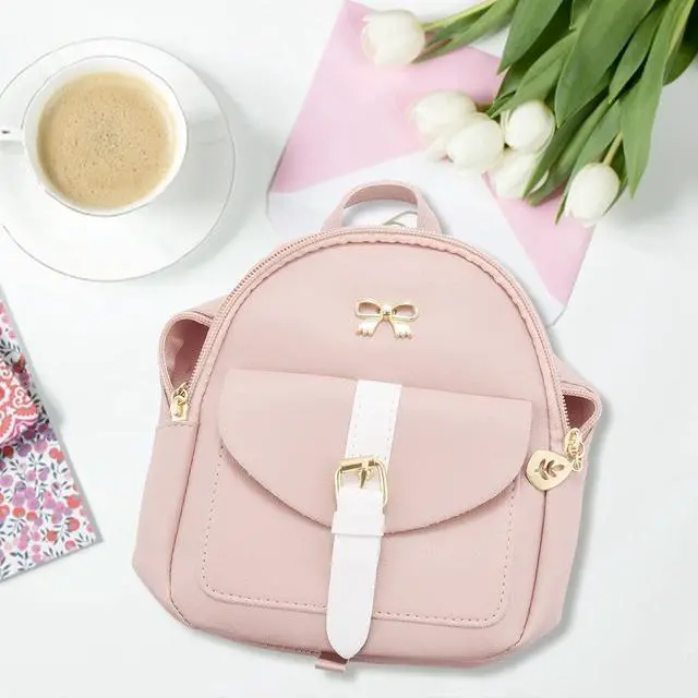 Alt view image 3 of 7 - Mini Backpack Small Diagonal Bag Leather Backpack Cute Bow Backpack Ladies Wallet