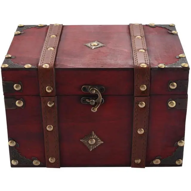 Alt view image 3 of 7 - Retro Treasure Chest Vintage Wooden Storage Box Antique Style Jewelry Organizer for Jewelry Box Trinket Box Big