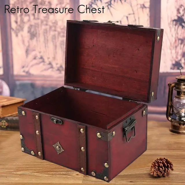 Alt view image 4 of 7 - Retro Treasure Chest Vintage Wooden Storage Box Antique Style Jewelry Organizer for Jewelry Box Trinket Box Big