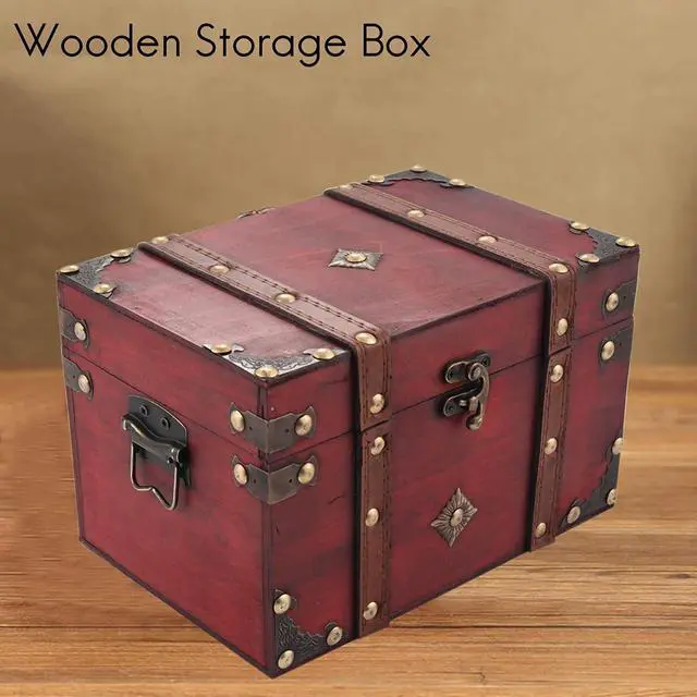 Alt view image 7 of 7 - Retro Treasure Chest Vintage Wooden Storage Box Antique Style Jewelry Organizer for Jewelry Box Trinket Box Big