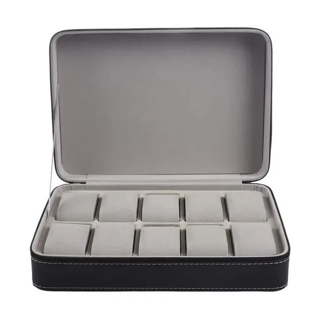 Alt view image 4 of 7 - Portable Watch Box Organizer PU Leather Casket with Zipper Classic Style 10 Grids Multi-Functional Bracelet Display Case
