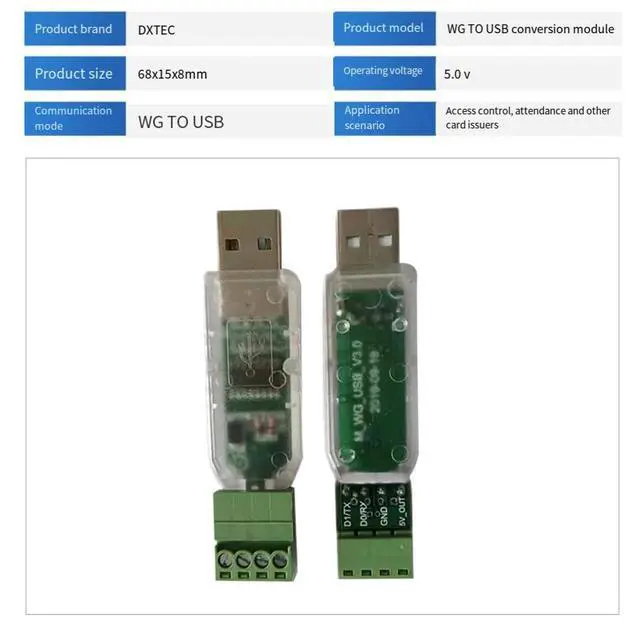 Alt view image 3 of 6 - 5V USB to Wiegand Converter Module Support Wg26 Wg34 Wg37 Wg40 USB-HID ASCII