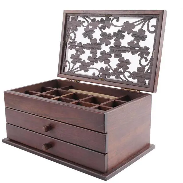 Main image of Vintage Carved Wooden Jewelry Box,Drawer-Style Large-Capacity Jewelry Storage Box,Dressing Table Bracelet Jewelry Box
