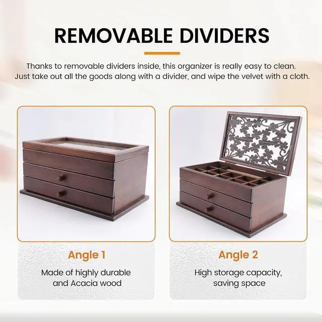 Alt view image 6 of 7 - Vintage Carved Wooden Jewelry Box,Drawer-Style Large-Capacity Jewelry Storage Box,Dressing Table Bracelet Jewelry Box