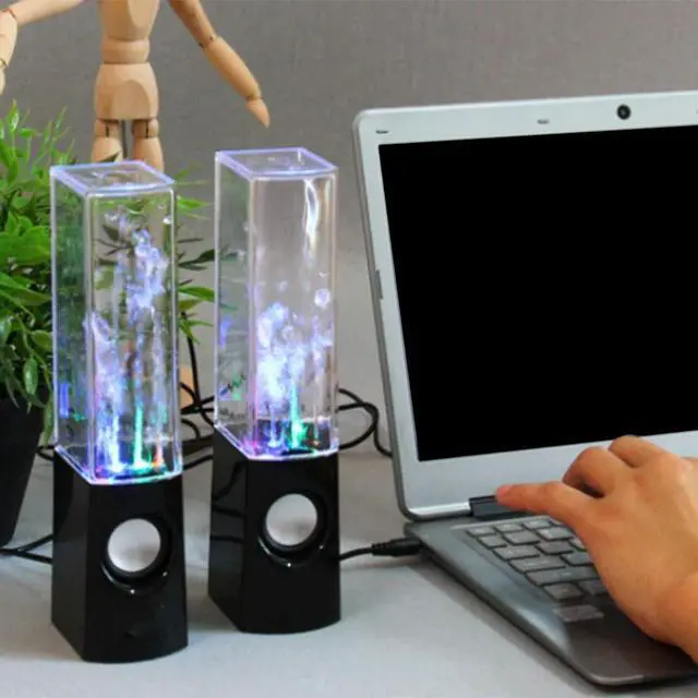 Alt view image 7 of 7 - 2PCS LED Light Speakers Dancing Water Music Fountain Light for PC Laptop for Phone Portable Desk Stereo Speaker White