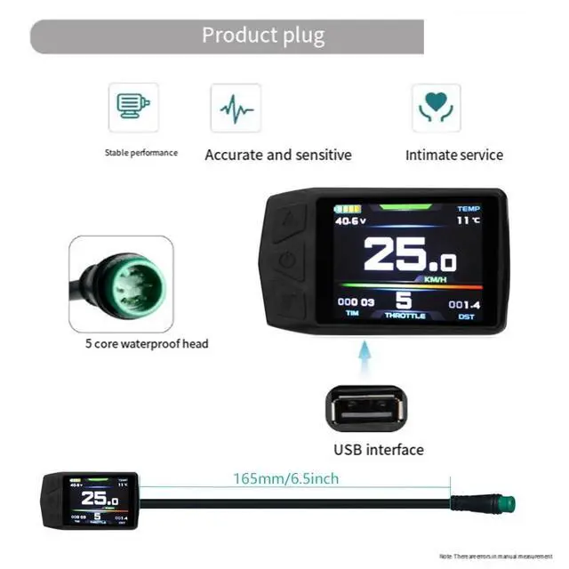 Alt view image 5 of 7 - Ebike Display for KT TF01U 24V 36V 48V Intelligent Colorful LCD Meter Waterproof Joint Electric Bicycle Meter