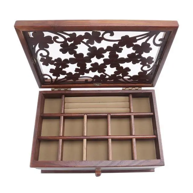 Alt view image 7 of 7 - Vintage Carved Wooden Jewelry Box,Drawer-Style Large-Capacity Jewelry Storage Box,Dressing Table Bracelet Jewelry Box
