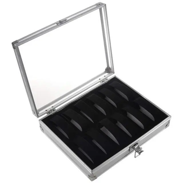 Alt view image 4 of 7 - Useful Aluminium Watches Box 12 Grid Slots Jewelry Watches Display Storage Box Square Case Suede Inside Rectangle Watch Holder