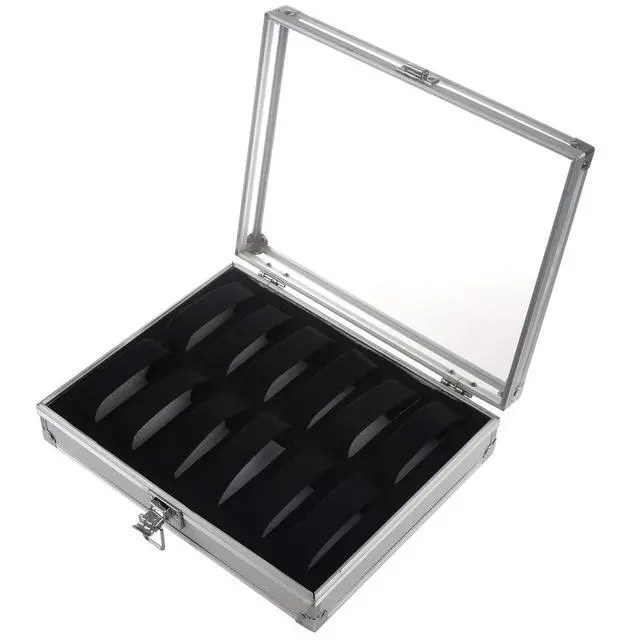 Alt view image 5 of 7 - Useful Aluminium Watches Box 12 Grid Slots Jewelry Watches Display Storage Box Square Case Suede Inside Rectangle Watch Holder