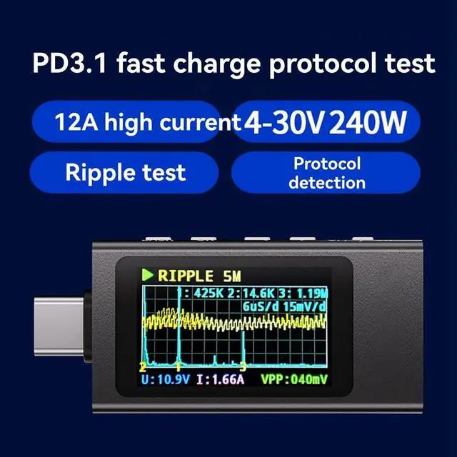 Alt view image 3 of 7 - KWS-X1 Power Meter Type-C Tester Multifunction Digital Display DC Voltage Ammeter Power Meter for Electrician Tool