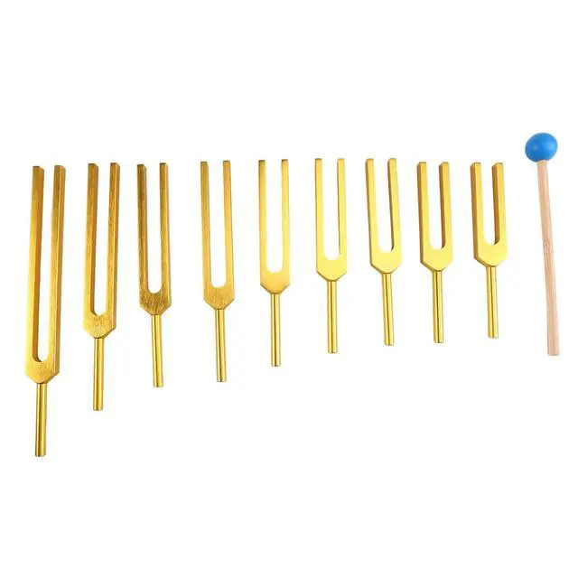 Alt view image 5 of 7 - Tuning Forks Chakra Set, 174Hz/285Hz/396Hz/417Hz/528Hz/639Hz/741Hz/852Hz/963Hz,for Healing Chakra,Sound Therap Gold